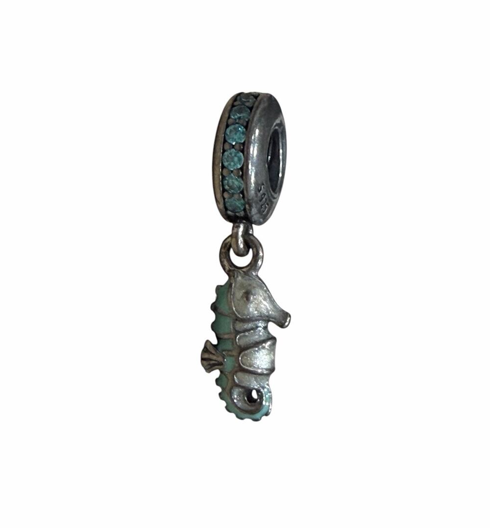 Pandora ALE Sterling Silver Blue CZ Tropical Seahorse Dangle Charm